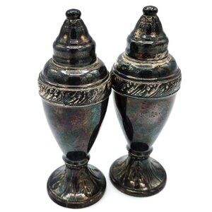 Vintage Salt Pepper Shakers Silver Plate Luraline 651 1950s Stamped Patina Pair
